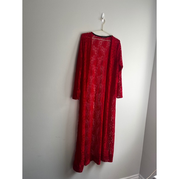 Byanapa Other - Byanapa Red Floral Lace Maxi Duster Open Front Long Sleeve Sexy Robe Boudoir